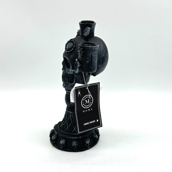 Martha Stewart Black Skull Candle Holder Candelabra LED Eyes Halloween Gothic - Picture 3 of 7